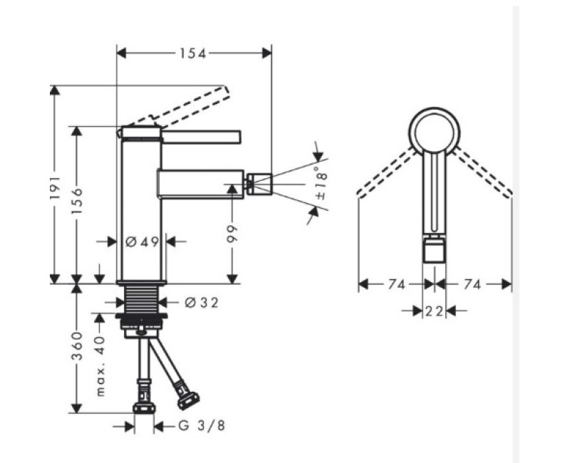 Смеситель для биде Hansgrohe Finoris, с нажимом, черный матовый