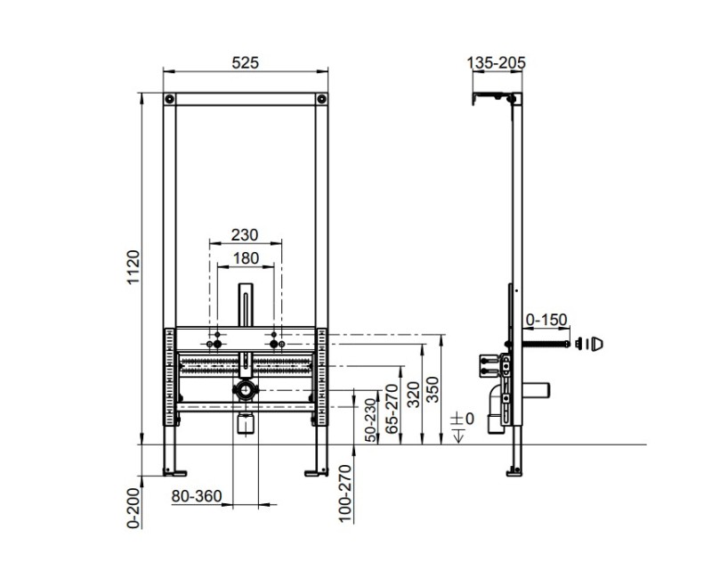 Монтажная рама для биде Villeroy & Boch ViConnect, 525x100 мм, h=1120 мм