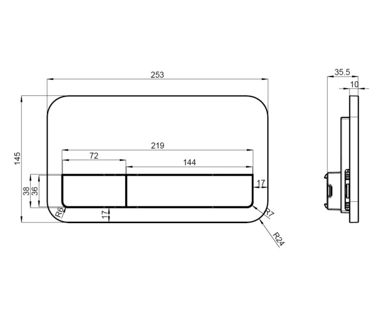 Taustiņš montāžas rāmim Villeroy & Boch ViConnect E200, 253x145 mm, matēts hroms