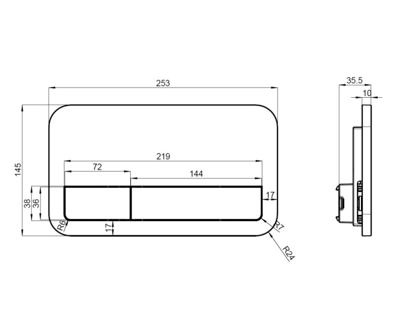 Taustiņš montāžas rāmim Villeroy & Boch ViConnect E200, 253x145 mm, matēts melns