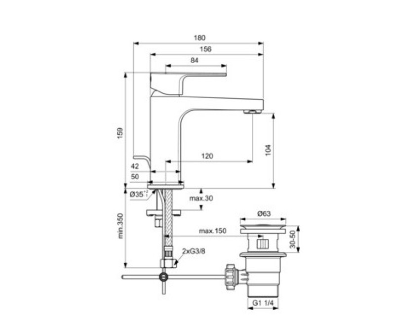 Смеситель для раковины Ideal Standard Cerafine, с выдвижной крышкой, хром