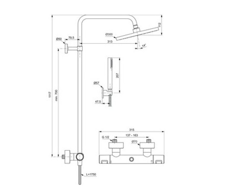 Душевая система Ideal Standard Cetherm T25, матовый черный