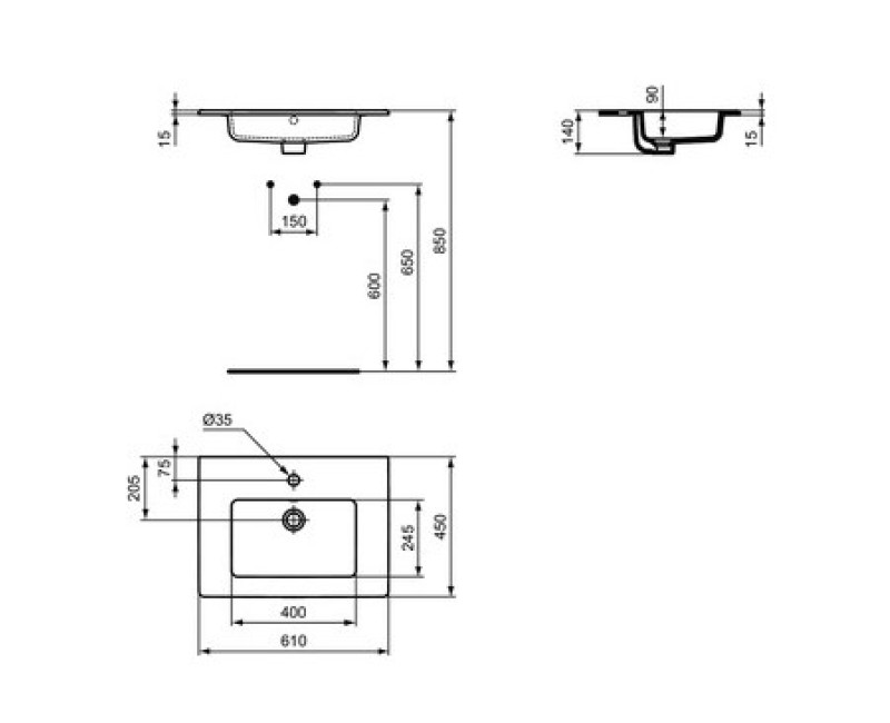 Раковина Ideal Standard Tempo, 610x450 мм, белая