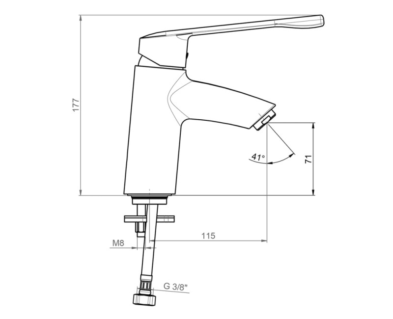Смеситель для раковины Jika Deep, Медицинская ручка, h=158 мм, излив 115 мм, хром
