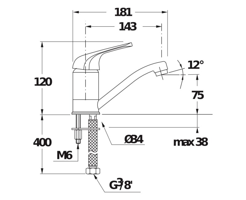 Смеситель для кухни Jika Lyra, излив 143 мм, хром