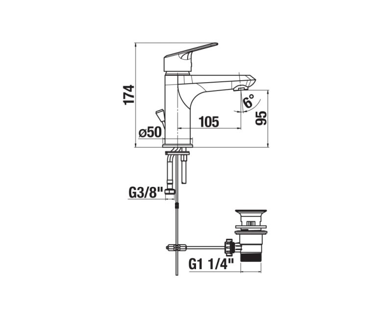 Vannas istabas izlietnes maisītājs Jika Talas Trendy, iztece 105 mm, ar pop-up, hroms