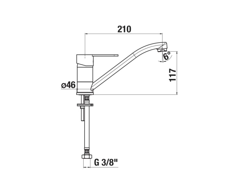 Virtuves maisītājs Jika Lyra Smart, zema iztece 210 mm, hroms