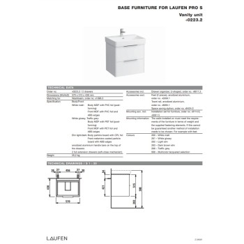 Vannnas istabas skapītis Laufen Base (Pro S), 570x440 mm, h=530 mm, 2A, (Bez izlietnes) matēts balts