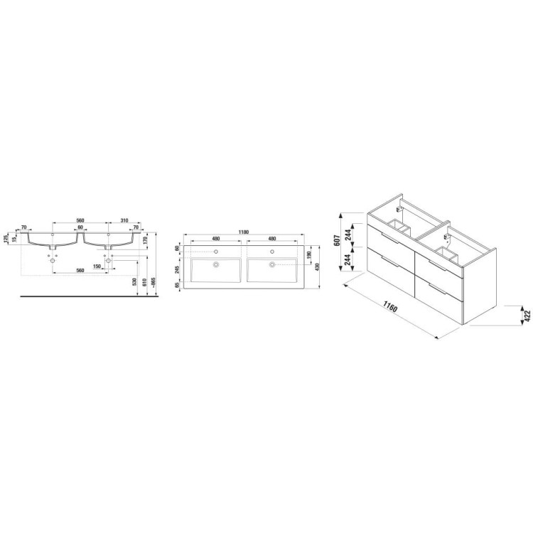 Шкафчик для ванной комнаты с раковиной Jika Cube, 1200х430 мм, h=607 мм, 4А, белый Шкафчик для ванной комнаты с раковиной Jika Cube, 1200х430 мм, h=607 мм, 4А, белый
