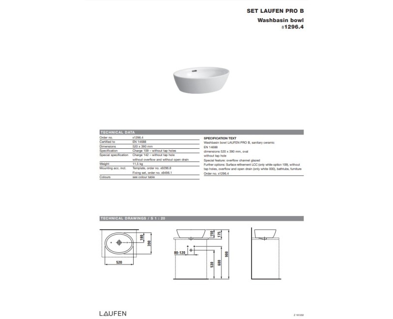 Раковина для ванной Laufen Pro, 520x390 мм, полированное дно, белый