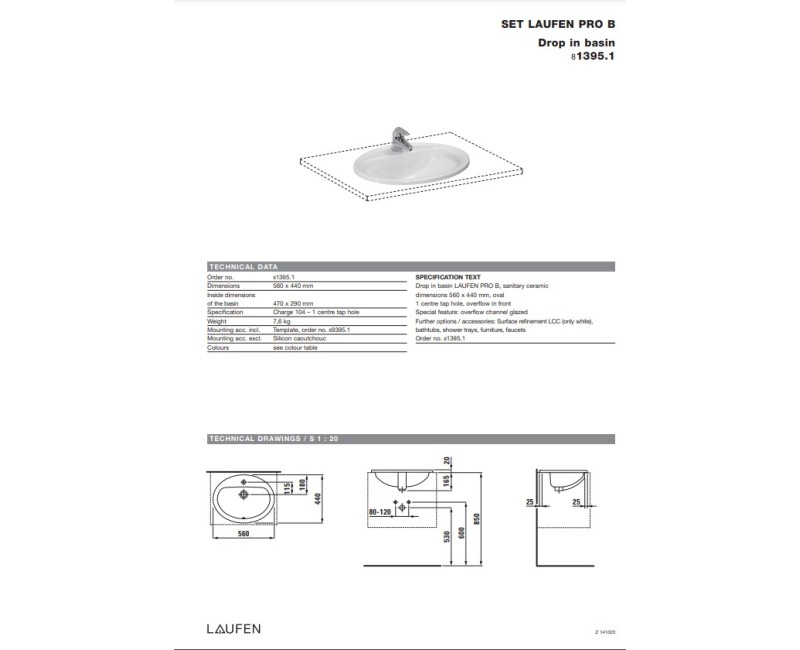 Vannas istabas izlietne Laufen Pro B, 560x440 mm, virsmā, balta