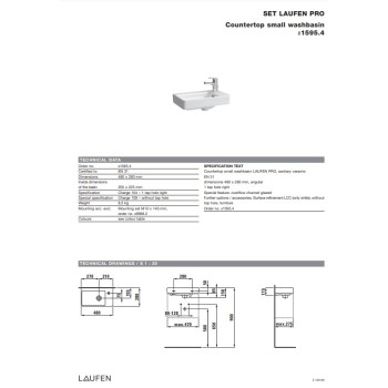 Раковина для ванной Laufen Pro S, 480х280 мм, отверстие под смеситель справа, белая