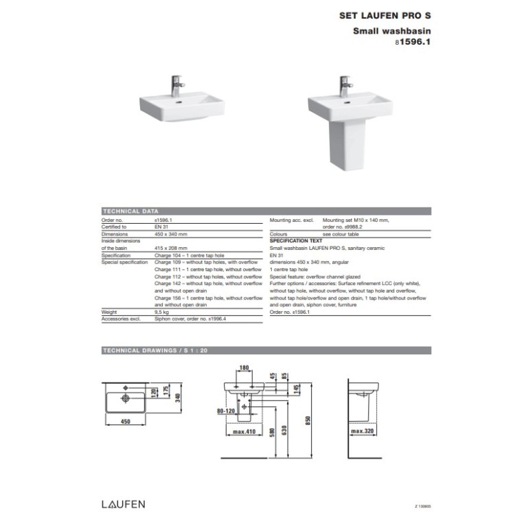 Раковина для ванной Laufen Pro S, 450х340 мм, белый Раковина для ванной Laufen Pro S, 450х340 мм, белый
