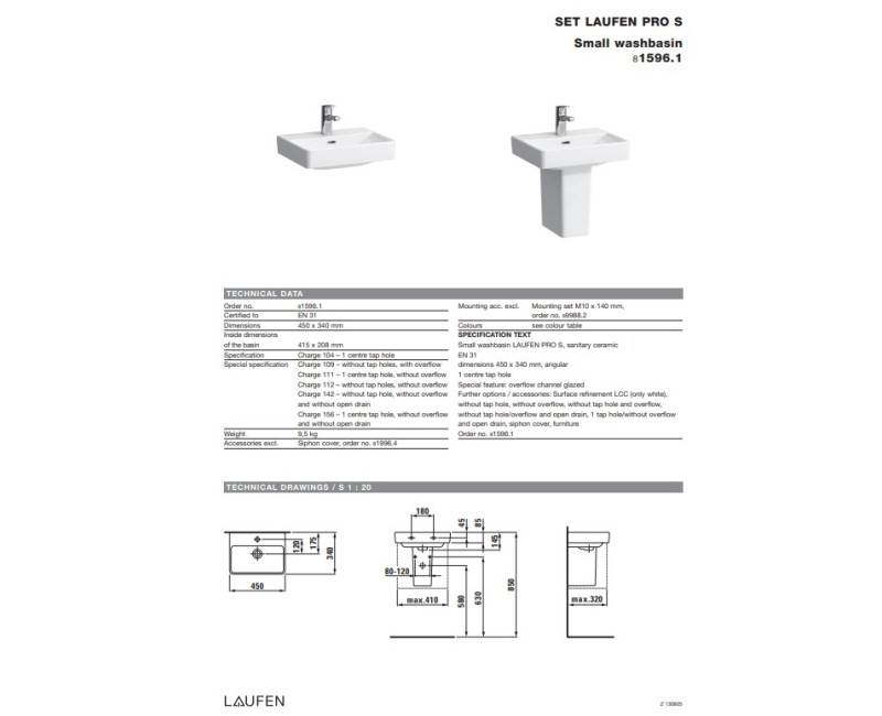 Раковина для ванной Laufen Pro S, 450х340 мм, белый