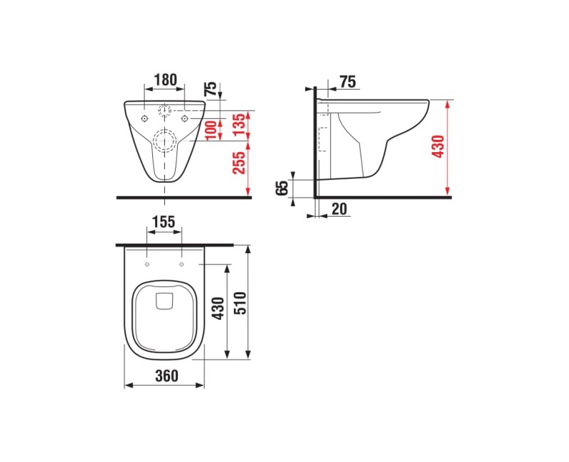 Подвесной унитаз Jika Deep Rimless, настенный, 360х510 мм, белый