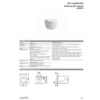 Подвесной унитаз Laufen Pro Rimless, настенный, без крышки 355x530 мм, черный матовый