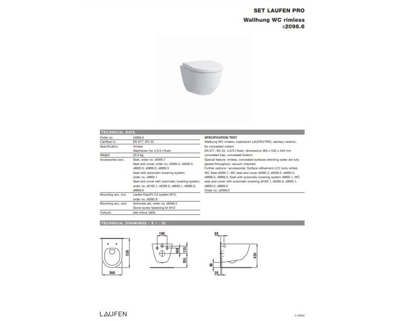 Подвесной унитаз Laufen Pro Rimless, настенный, без крышки 355x530 мм, черный матовый