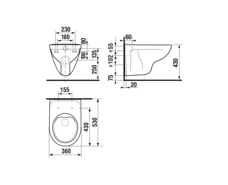 Подвесной унитаз Jika Lyra Plus Rimless, 360x530 мм, настенный, белый