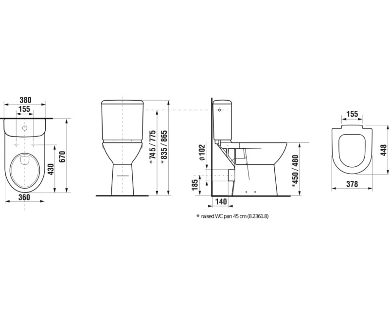 Основание унитаза Jika Deep, 360x670 мм, выпуск горизонтальный, приподнятый 480 мм, белый