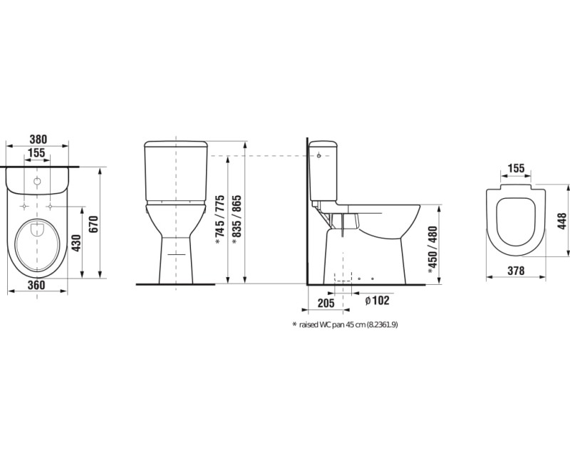 Tualetes poda apakša Jika  Deep, 360x670 mm, vertikāls izvads, paaugstināta 500 mm, balta
