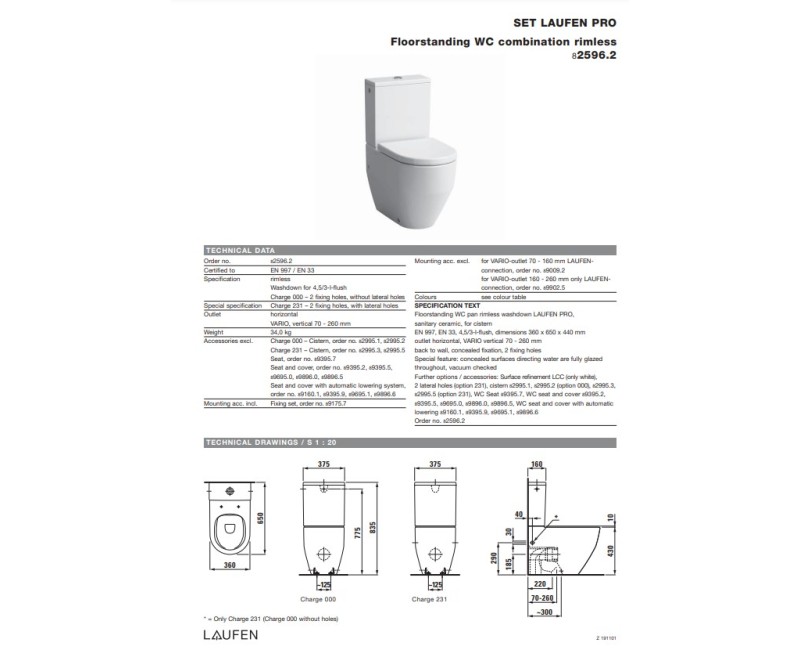 Крышка для унитаза Laufen Pro Rimless, 360x650 мм, универсальный слив, белый