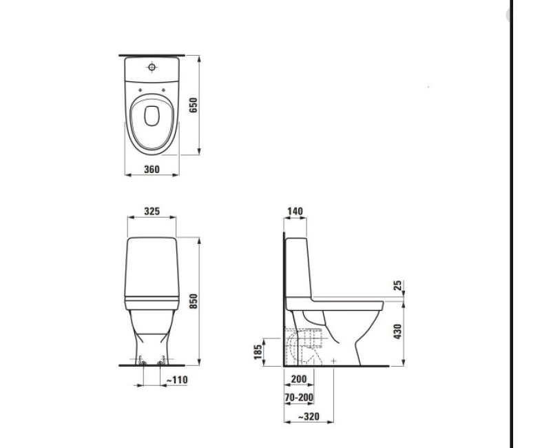 Унитаз Laufen Kompas Rimless, 360x650 мм, универсальный слив, без крышки белый