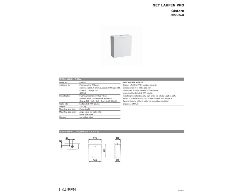 Skalojamā kaste podam Laufen Pro New, pievads no apakšas, balta (JAUNĀ)