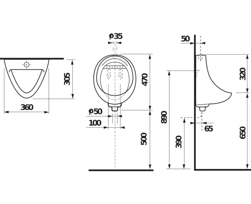 Писсуар Jika Korint, 360х305 мм, внешний привод, с сифоном, белый