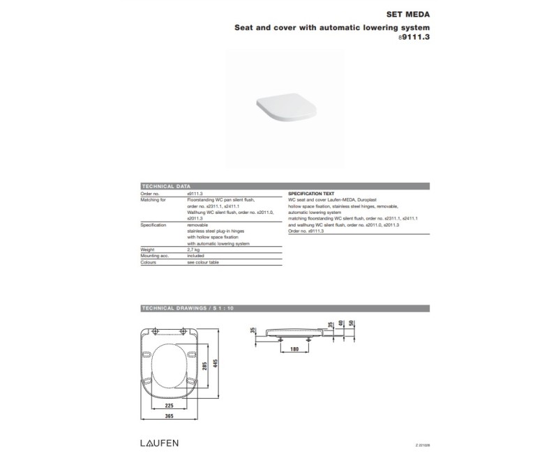 Крышка для унитаза  Lafen Meda, QR/SC, белая