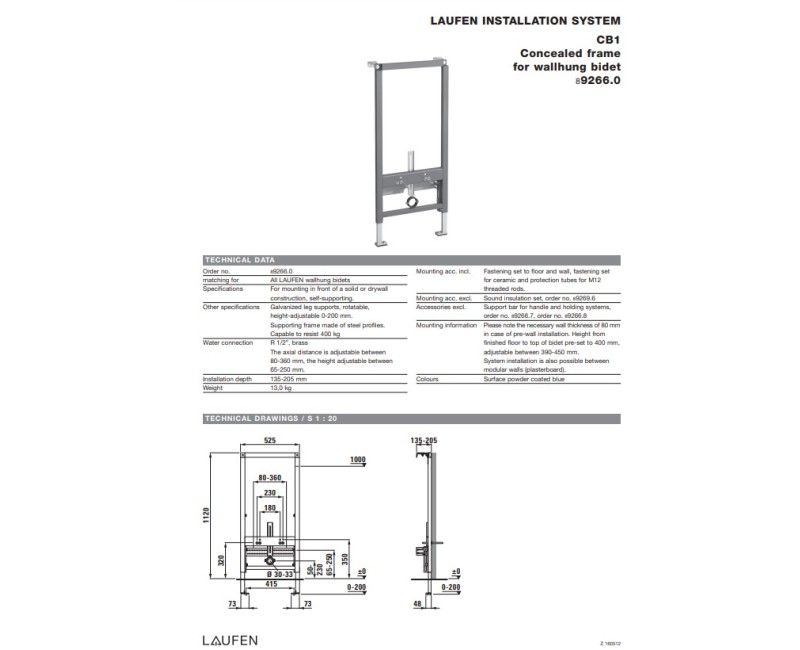Montāžas rāmis bide Laufen LIS CB1, 525x135 mm, h=1120 mm