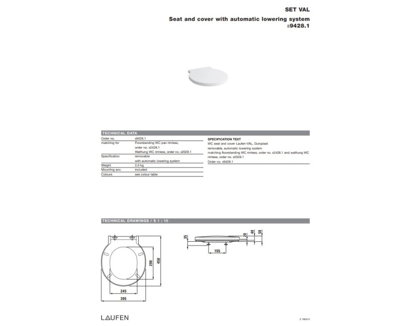 Крышка для унитаза  Лафен Вал, QR/SC, белый