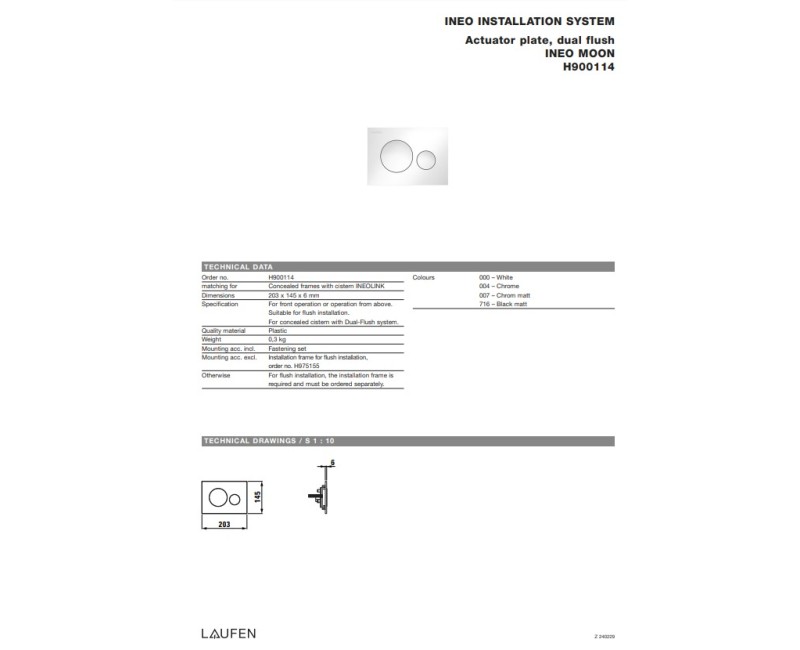 Taustiņš montāžas rāmim Laufen Ineo Moon, balts