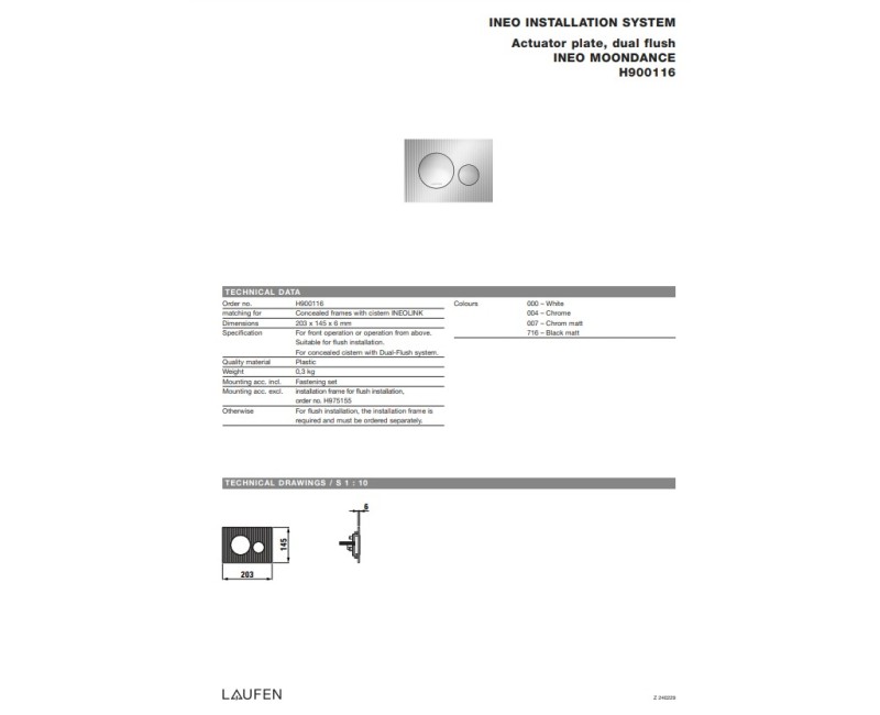 Taustiņš montāžas rāmim Laufen Ineo MoonDance, balts