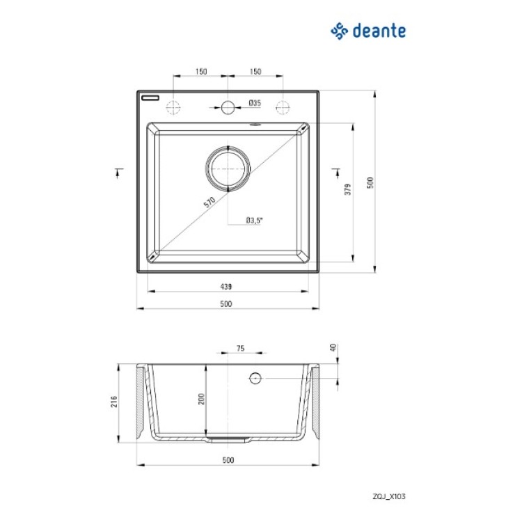 Virtuves izlietne Deante EVORA 500x500X216mm Nero melna Virtuves izlietne Deante EVORA 500x500X216mm Nero melna