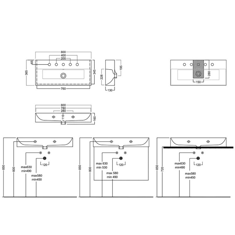 Раковина для ванной Hatria Lavabo 80x36.5см, белая Раковина для ванной Hatria Lavabo 80x36.5см, белая