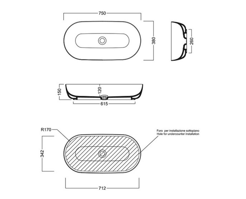Раковина для ванной Hatria Lavabo 21:15 S  встраиваемая, 75x38c без перелива, белая Y8AR01