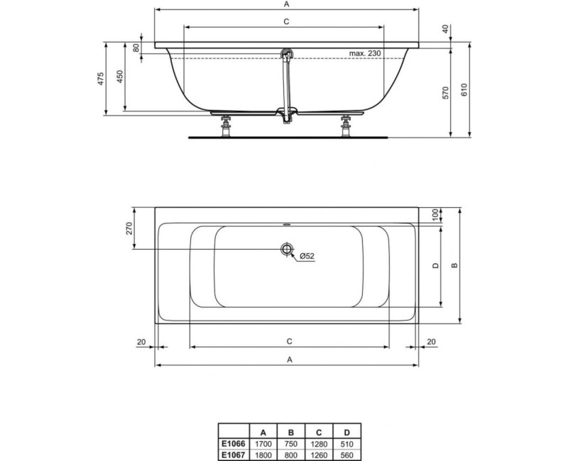 Ванна Ideal Standard Connect Air, 180x80 см, акрил, белая E106701