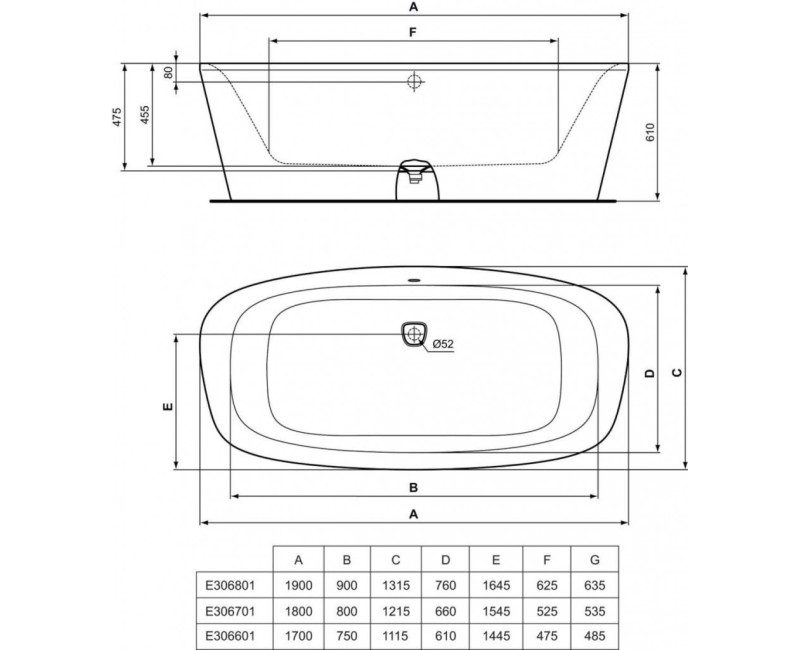 Свободностоящая ванна Ideal Standard Dea, 190x90 см, литой акрил, белая E306801