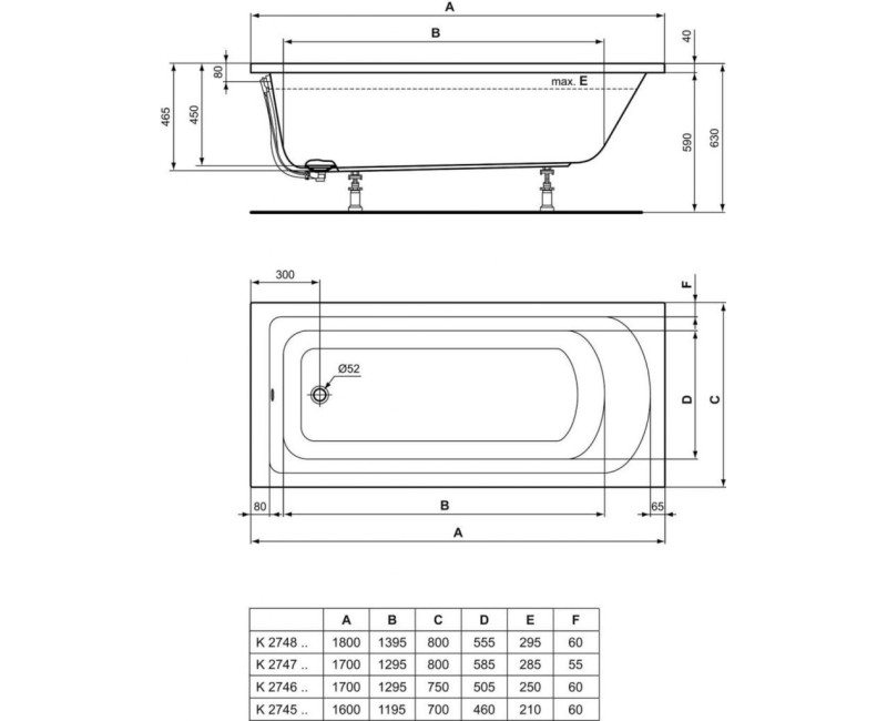 Ванна Ideal Standard Hotline, 170 x 75 см, акрил, белая K274601