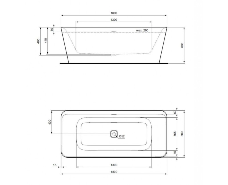 Свободностоящая ванна Ideal Standard Tonic II, 180x80 см, литой акрил, матовая белая/черная K8725V3