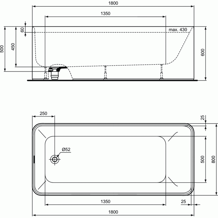 Brīvi stāvoša Vanna Ideal Standard Conca Ceram, 180x80 cm, lietā akrila, balta K8830EN Brīvi stāvoša Vanna Ideal Standard Conca Ceram, 180x80 cm, lietā akrila, balta K8830EN