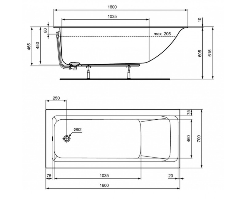 Ванна Ideal Standard Connect Air, 160x70 см, акрил, белая R029401