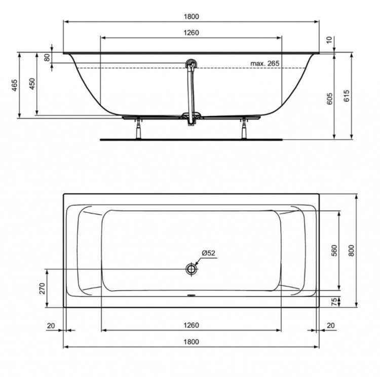 Vanna Ideal Standard Connect Air, 180x80 cm, akrila, matēti balta R0296V1 Vanna Ideal Standard Connect Air, 180x80 cm, akrila, matēti balta R0296V1
