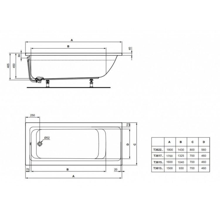 Vanna Ideal Standard Connect Air, 160x70 cm, akrila, balta T361501 Vanna Ideal Standard Connect Air, 160x70 cm, akrila, balta T361501