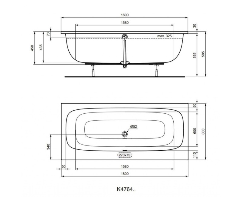 Vanna Ideal Standard i.Life DUO, 180x80 cm, akrila, balta T476401