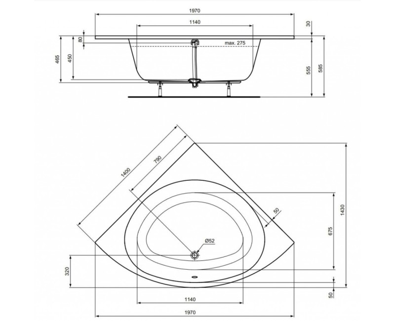 Vanna Ideal Standard i.Life, 140x140 cm, akrila, balta T476601
