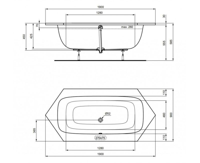 Vanna Ideal Standard i.Life Hexagon, 190x90 cm, akrila, balta T476701