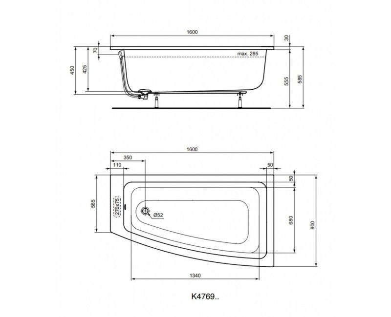 Ванна Ideal Standard i.Life, 160x90 см, акрил, правая сторона, белая T476901