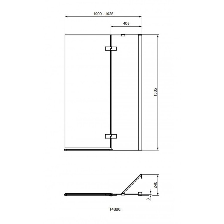 Vannas siena Ideal Standard i.Life, 100 cm, labā puse, divdaļīga, sudrabs/dzidrs stikls T4886EO Vannas siena Ideal Standard i.Life, 100 cm, labā puse, divdaļīga, sudrabs/dzidrs stikls T4886EO