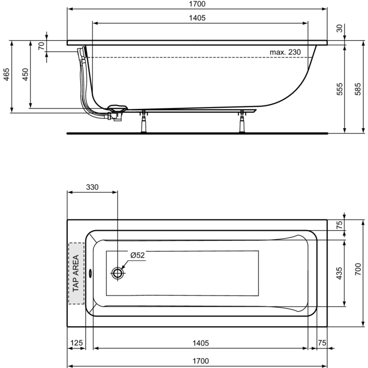 Vanna Ideal Standard La Dolce Vita, 170x70 cm, akrila, balta T540201 Vanna Ideal Standard La Dolce Vita, 170x70 cm, akrila, balta T540201